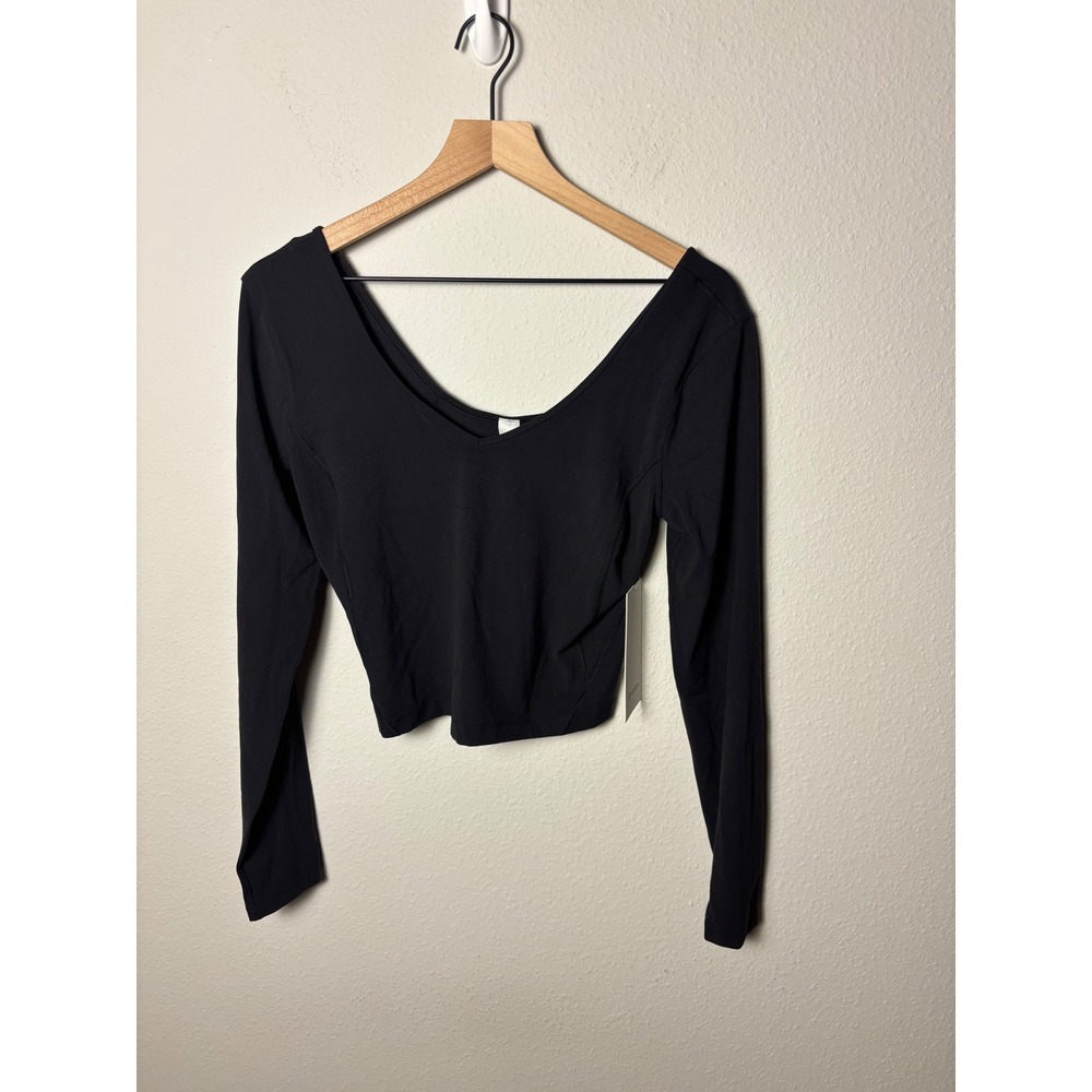 🩵Lululemon Align Long Sleeve Shirt Black Nulu Cropped V-Neck Top W3IE9S Size 10